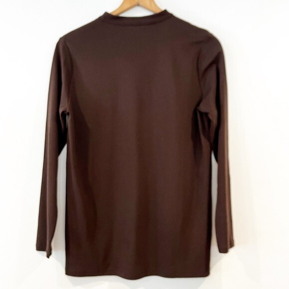 Lands' End Brown Tunic Beaded Split Neck Medium Solid Boho Coastal - Picture 4 of 9